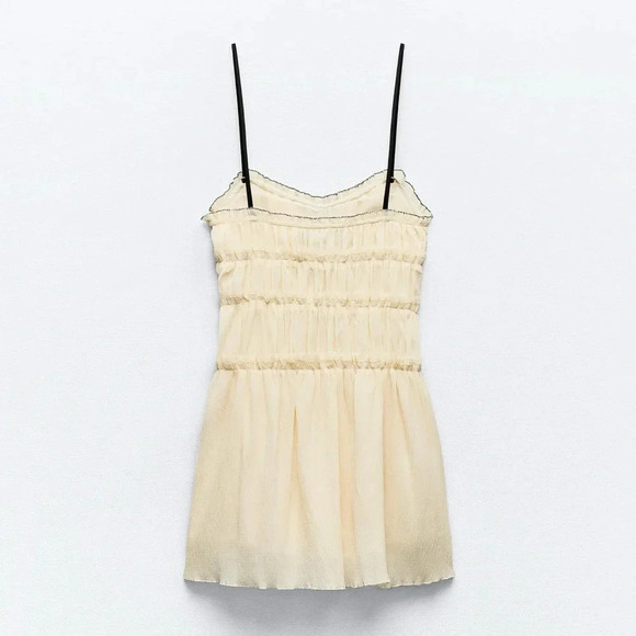 ZARA LITTLE BOW ECRU TEXTURED DRESS - Picture 7 of 11